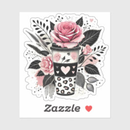 Koffieliefhebber Sticker, Floral Sticker