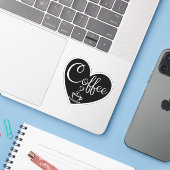 Koffieliefhebber - Zwarte Hart Liefde Sticker (Laptop met iPhone)