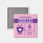 Koffieliefhebbers aangepaste naam roze paars magneet (Voorkant / Achterkant)