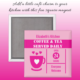 Koffieliefhebbers aangepaste naam wit roze magneet