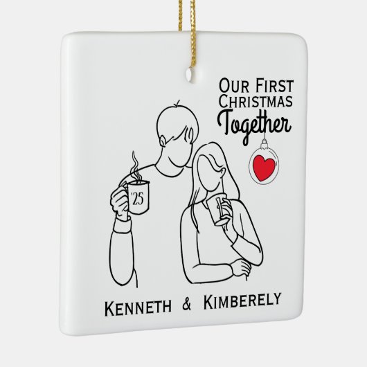 Koffieliefhebbers eerste kerstdag samen keramisch ornament (Rechts)