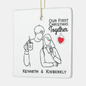 Koffieliefhebbers eerste kerstdag samen keramisch ornament (Links)