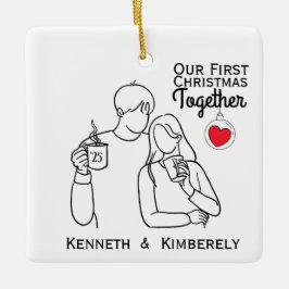Koffieliefhebbers eerste kerstdag samen keramisch ornament