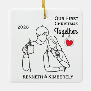 Koffieliefhebbers Eerste Kerstmis Samen Keramisch Ornament