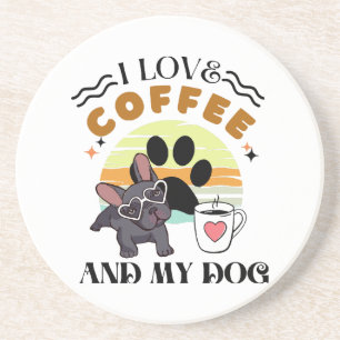 Koffieliefhebbers - Ik hou van koffie en mijn hond Zandsteen Onderzetter