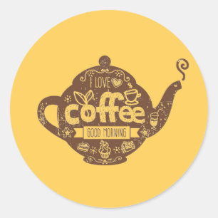 Koffieliefhebbers  retro café kunst Ik hou van kof Ronde Sticker