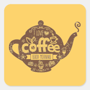 Koffieliefhebbers  retro café kunst Ik hou van kof Vierkante Sticker