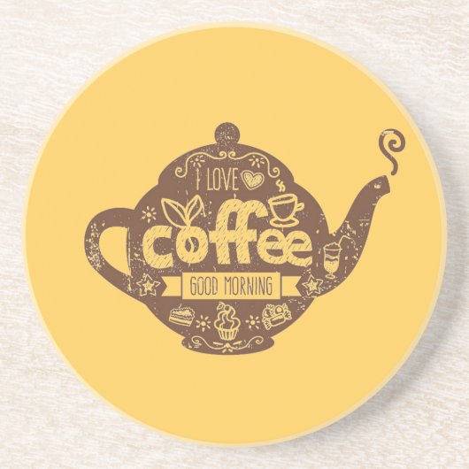 Koffieliefhebbers  retro café kunst Ik hou van kof Zandsteen Onderzetter (Voorkant)