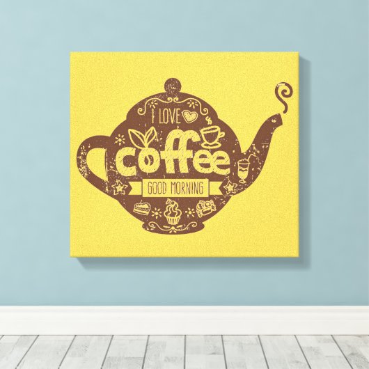 Koffieliefhebbers retro  Ik hou van koffiepot Canvas Afdruk (Insitu (Houten vloer))