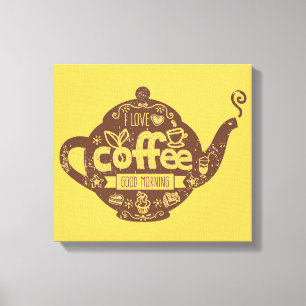 Koffieliefhebbers retro Ik hou van koffiepot Canvas Afdruk