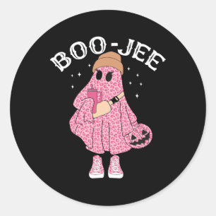 Koffieliefhebbers Schattige Ghost Halloween Kostuu Ronde Sticker