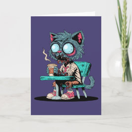 Koffielievende zombiekat kaart