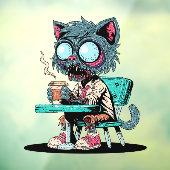 Koffielievende Zombiekat Raamsticker (Vel 3)
