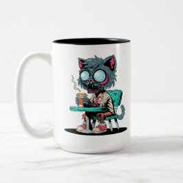 Koffielievende Zombiekat Tweekleurige Koffiemok
