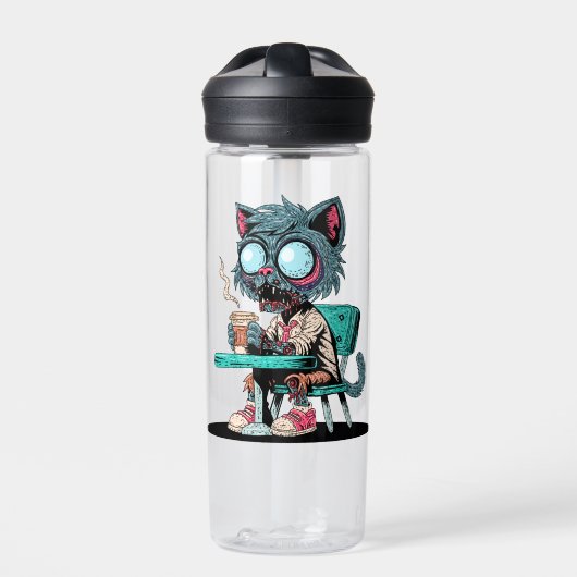 Koffielievende Zombiekat Waterfles (Voorkant)