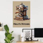 Koffiemachine met Aangepaste Naam Poster (Thuiskantoor)