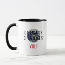 Koffiemok met bericht over klimaatverandering