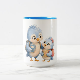 Koffiemok met Blauwe Vogel Broer en Zus Tweekleurige Koffiemok