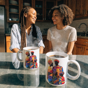 Koffiemok met de kunst van vrouwelijke quilsters