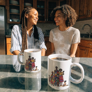 Koffiemok met de kunst van vrouwelijke quilsters