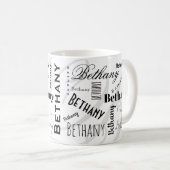 Koffiemok met eigen naam Bethany Zwart Wit (Voorkant rechts)