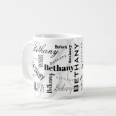 Koffiemok met eigen naam Bethany Zwart Wit (Voorkant links)