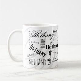 Koffiemok met eigen naam Bethany Zwart Wit