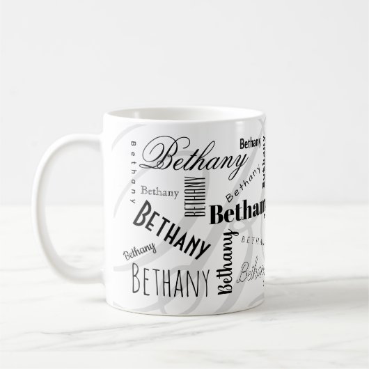 Koffiemok met eigen naam Bethany Zwart Wit (Links)