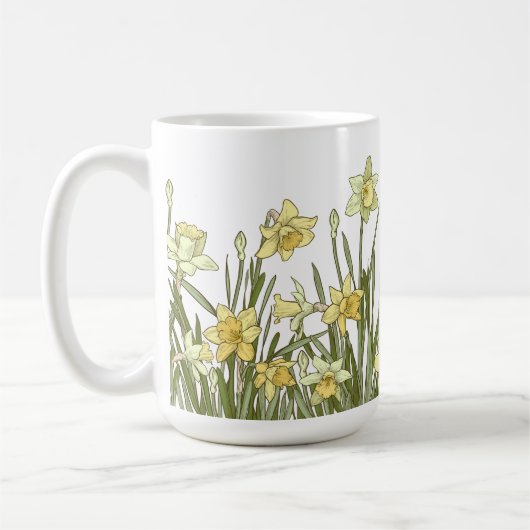Koffiemok met florale grens van gele kleefstoffen (Links)