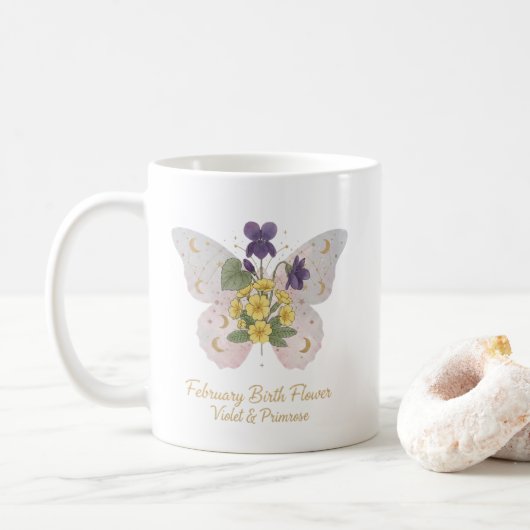 Koffiemok met geboortebloem februari (Met donut)