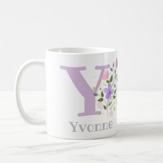 Koffiemok met naam en bloemmotief (Links)