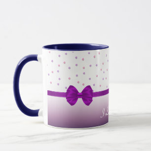 Koffiemok met paars stippenlint motief mok