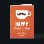 Koffiemoustache | Oranje linnen Vaderdag Kaart<br><div class="desc">Leuke en grillige Vaderdag kaart met snor op een beker en een oranje getextureerde linnen achtergrond.</div>