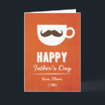 Koffiemoustache | Oranje linnen Vaderdag Kaart<br><div class="desc">Leuke en grillige Vaderdag kaart met snor op een beker en een oranje getextureerde linnen achtergrond.</div>