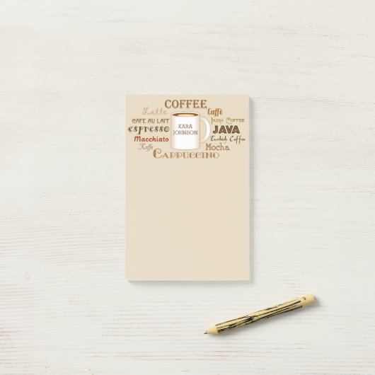 Koffienamen gepersonaliseerd dan post-it notities post-it® notes (Op bureau)