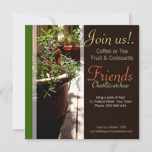 Koffieochtend op de Patio-uitnodiging Kaart (Achterkant)