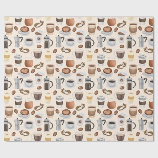 Koffiepartiket en -Drinken Cadeaupapier (Vlak)