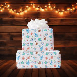 Koffiepatroon Cadeaupapier<br><div class="desc">Het koffiepatroon van de kopjes koffie, theeketels, koffiepuree, koffiezetmeel, koffiebonen en theebladeren. Deze zijn in waterverf tinten bruine, blauwe/witte strepen, blauw en blauwgroen.</div>