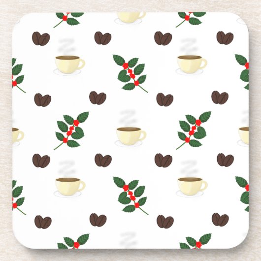 Koffiepatroon met bonen, kopjes en koffiebomen bier onderzetter (Voorkant)