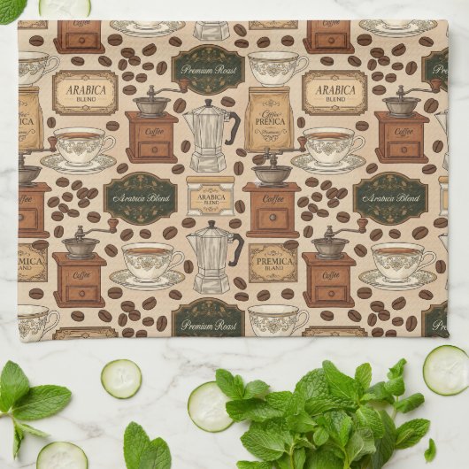  koffiepatroon retro café stijl theedoek (Gevouwen)
