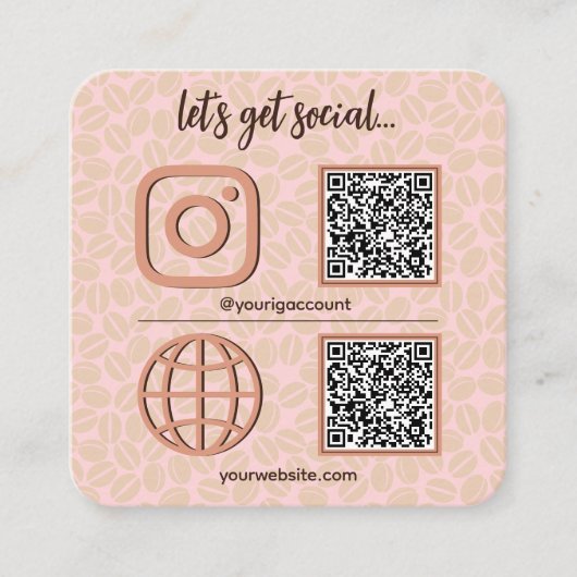 Koffiepatroon Social Media teken met QR code schat Vierkante Visitekaartje (Voorkant)