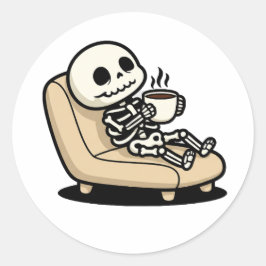 Koffiepauze – Grimmige Oogstman Donkere Humor Koff Ronde Sticker