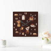 Koffiepot, bonen en beker met handtekeningen vierkante klok (Huis)