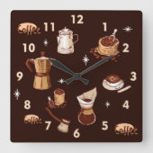 Koffiepot, bonen en beker met handtekeningen vierkante klok (Voorkant)