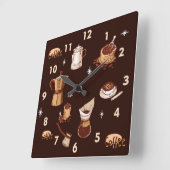 Koffiepot, bonen en beker met handtekeningen vierkante klok (Hoek)