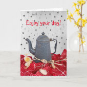 Koffiepot herinneringen & rood tafelkleed Verjaard Kaart (Gele Bloem)