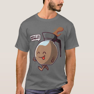 Koffiepotje Kawaii-teken brengen het op maandag in T-shirt