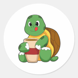Koffieschildpad Ronde Sticker