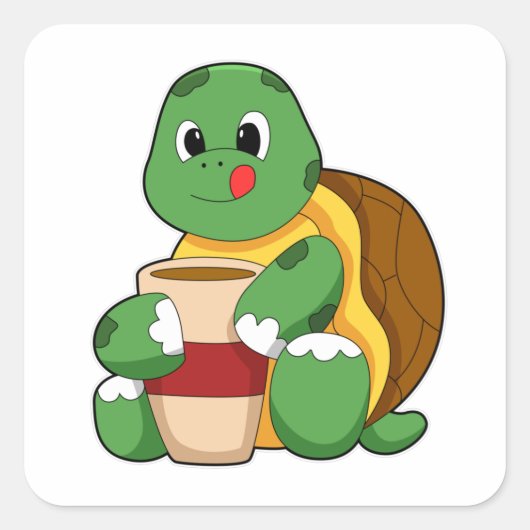 Koffieschildpad Vierkante Sticker (Voorkant)
