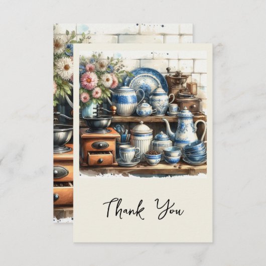  koffieset op plank Dank u kaart (Voorkant / Achterkant)
